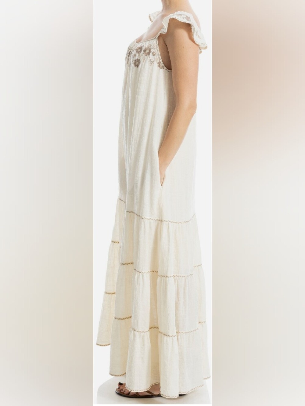 NWT - Max Studio Exquisitely Embroidered Tiered Cotton Blend Maxi Dress -Size XL - Picture 5 of 16
